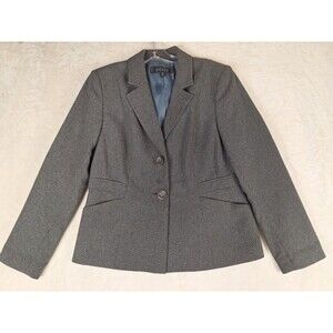 Kasper Women's Blazer Size 10P Gray Black Houndstooth 2 Button Long Sleeve Lined